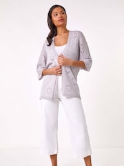 Roman Grey Pointelle Heart Knit Cardigan - Image 2 of 5