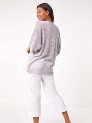 Roman Grey Pointelle Heart Knit Cardigan - Image 3 of 5