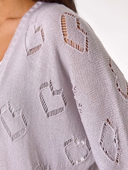 Roman Grey Pointelle Heart Knit Cardigan - Image 5 of 5