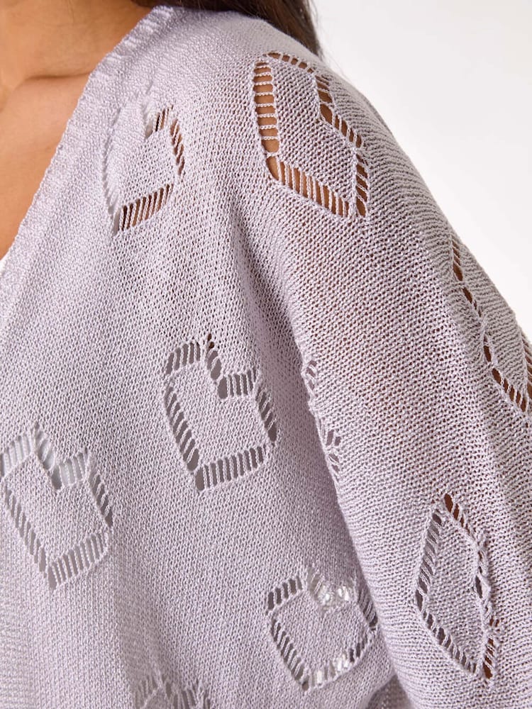 Roman Grey Pointelle Heart Knit Cardigan - Image 5 of 5