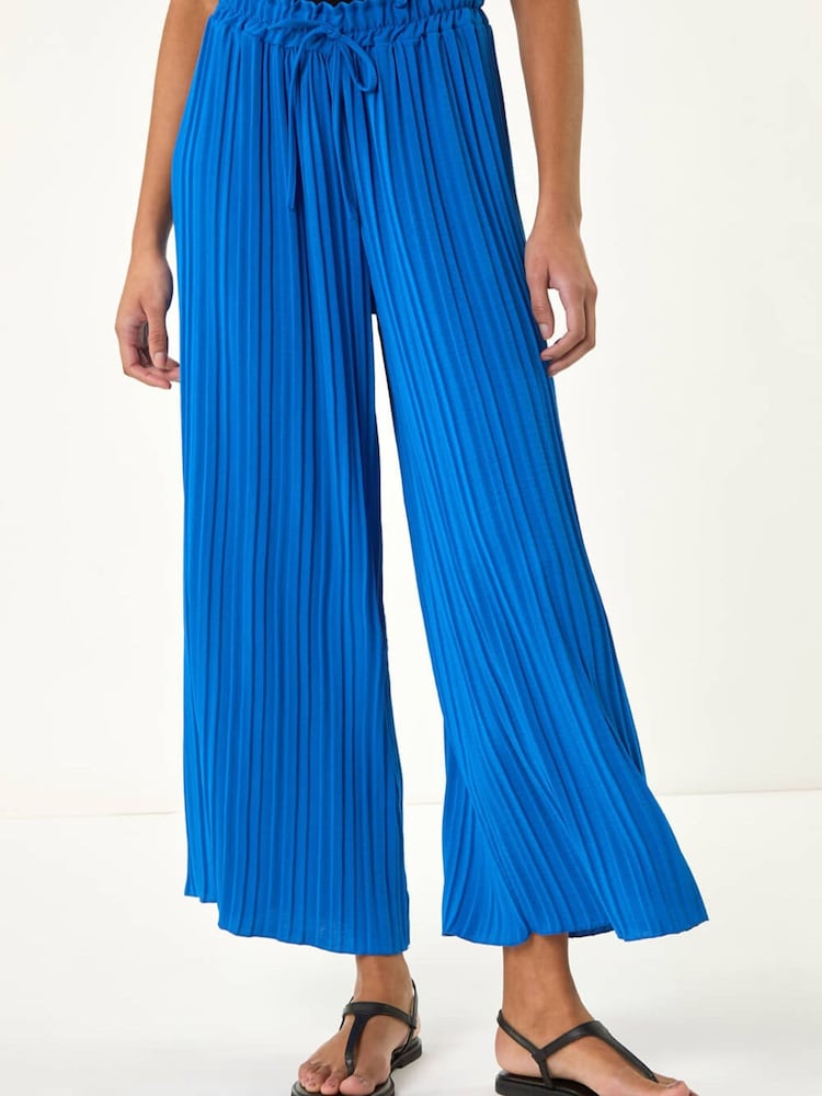 Roman Blue Pleated Wide Leg Culottes - Image 1 of 5