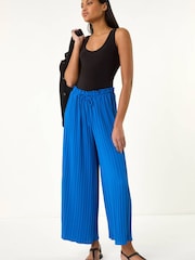 Roman Blue Pleated Wide Leg Culottes - Image 3 of 5