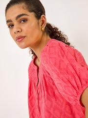 Roman Red Shirred Neck Textured Top - Image 4 of 5