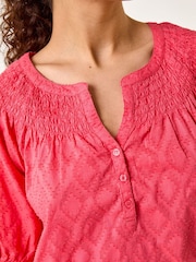 Roman Red Shirred Neck Textured Top - Image 5 of 5