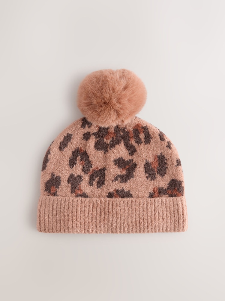 Animal Print Pom Beanie Hat (3mths-16yrs) - Image 1 of 3 Animal Print Pom Beanie Hat (3mths-16yrs) - Image 1 of 3