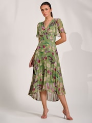 Jolie Moi Green Chiffon Pleated Maxi Dress - Image 1 of 6