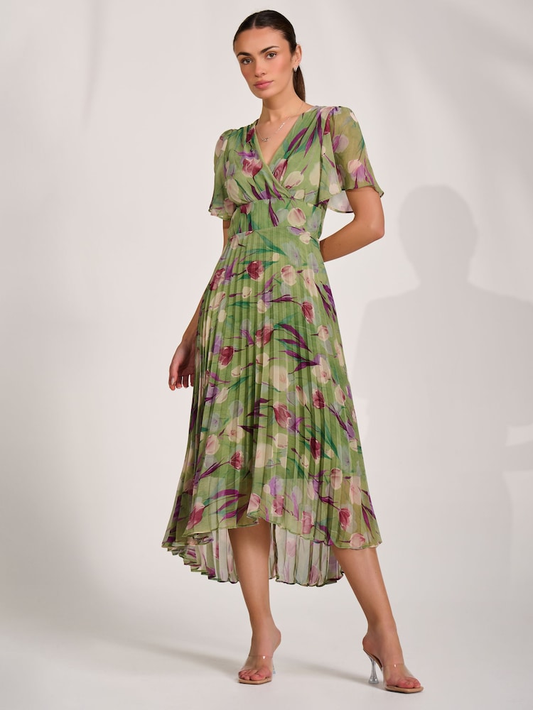 Jolie Moi Green Chiffon Pleated Maxi Dress - Image 1 of 6 Jolie Moi Green Chiffon Pleated Maxi Dress - Image 1 of 6