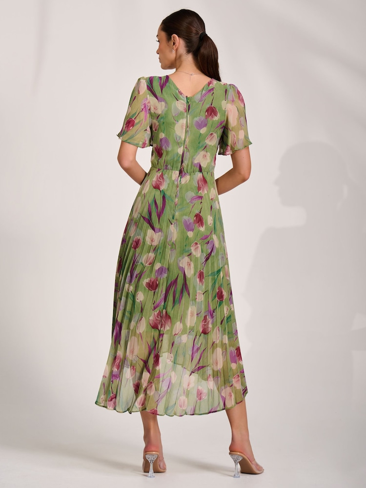 Jolie Moi Green Chiffon Pleated Maxi Dress - Image 2 of 6 Jolie Moi Green Chiffon Pleated Maxi Dress - Image 2 of 6