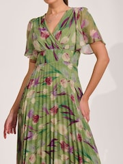 Jolie Moi Green Chiffon Pleated Maxi Dress - Image 3 of 6