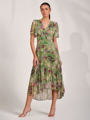 Jolie Moi Green Chiffon Pleated Maxi Dress - Image 4 of 6