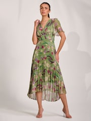 Jolie Moi Green Chiffon Pleated Maxi Dress - Image 5 of 6