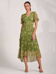 Jolie Moi Green Chiffon Pleated Maxi Dress - Image 1 of 6