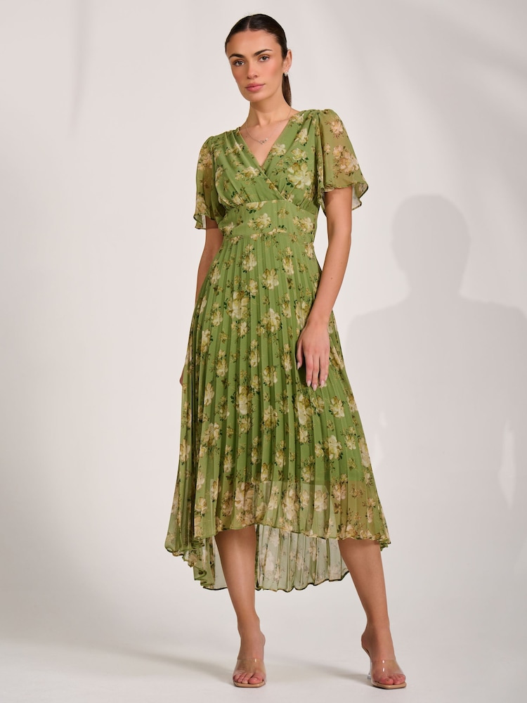 Jolie Moi Green Chiffon Pleated Maxi Dress - Image 1 of 6