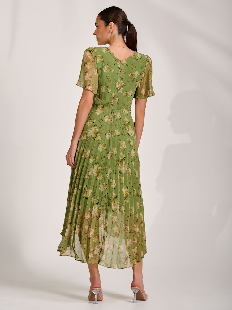 Jolie Moi Green Chiffon Pleated Maxi Dress - Image 2 of 6