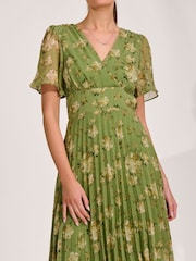 Jolie Moi Green Chiffon Pleated Maxi Dress - Image 3 of 6