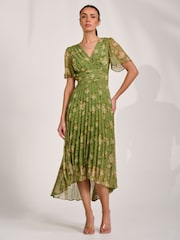 Jolie Moi Green Chiffon Pleated Maxi Dress - Image 4 of 6