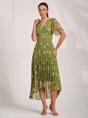 Jolie Moi Green Chiffon Pleated Maxi Dress - Image 6 of 6