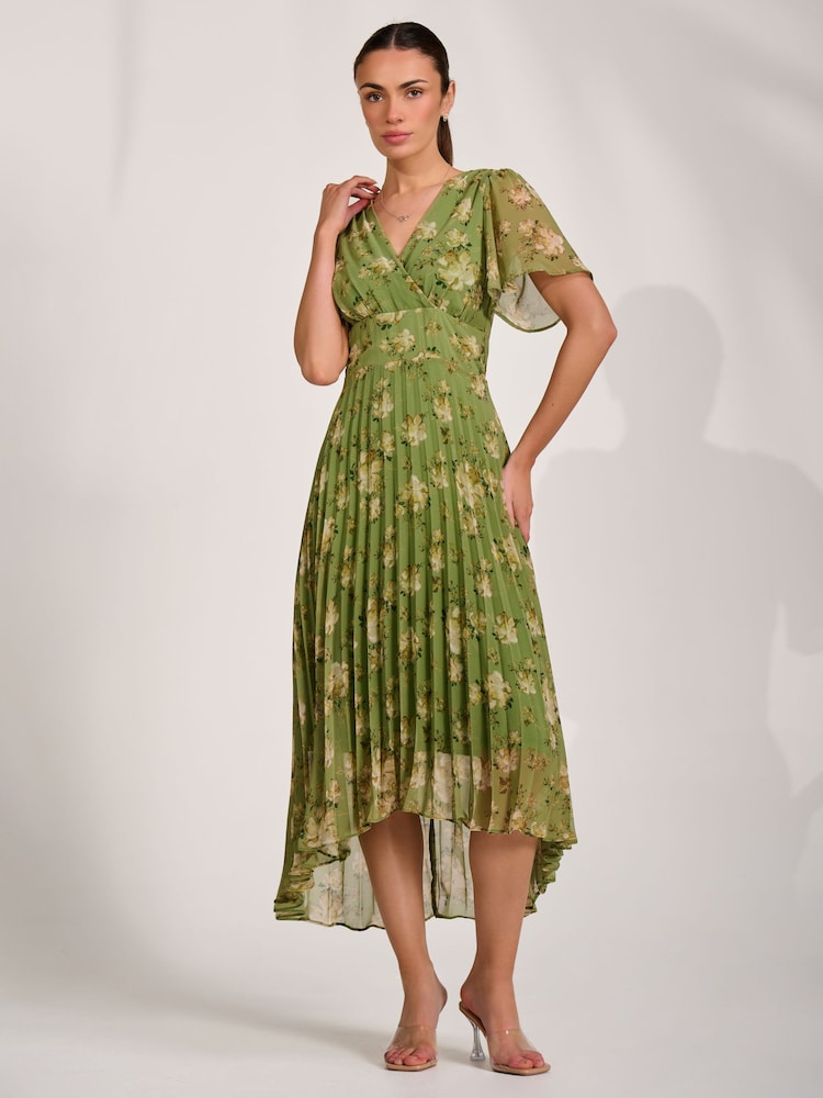 Jolie Moi Green Chiffon Pleated Maxi Dress - Image 6 of 6