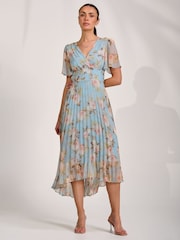 Jolie Moi Blue Chiffon Pleated Maxi Dress - Image 1 of 6