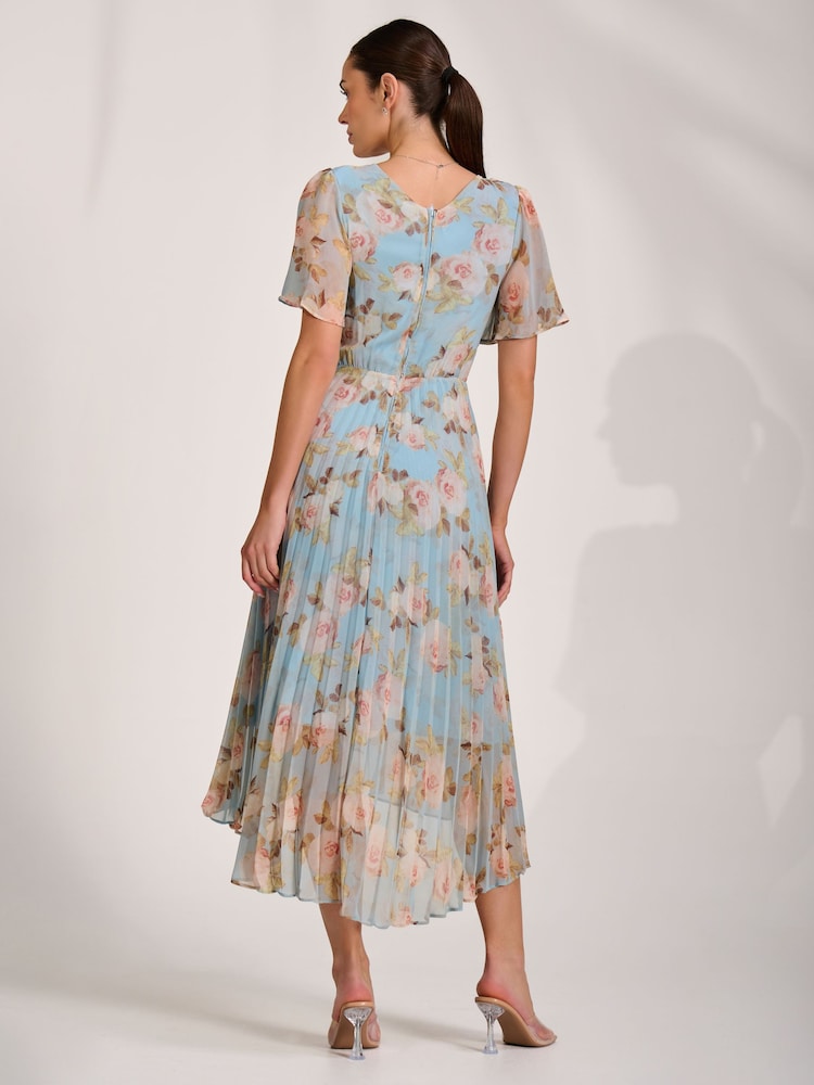 Jolie Moi Blue Chiffon Pleated Maxi Dress - Image 2 of 6