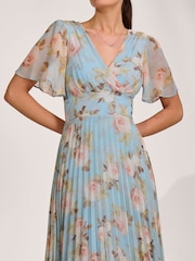 Jolie Moi Blue Chiffon Pleated Maxi Dress - Image 3 of 6