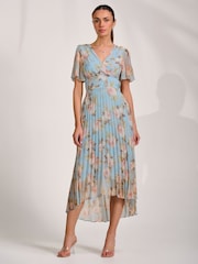 Jolie Moi Blue Chiffon Pleated Maxi Dress - Image 4 of 6