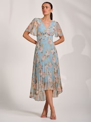 Jolie Moi Blue Chiffon Pleated Maxi Dress - Image 5 of 6