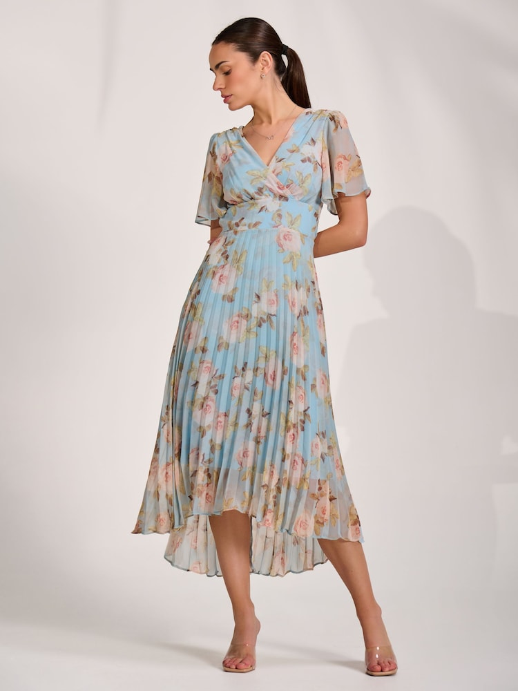 Jolie Moi Blue Chiffon Pleated Maxi Dress - Image 6 of 6