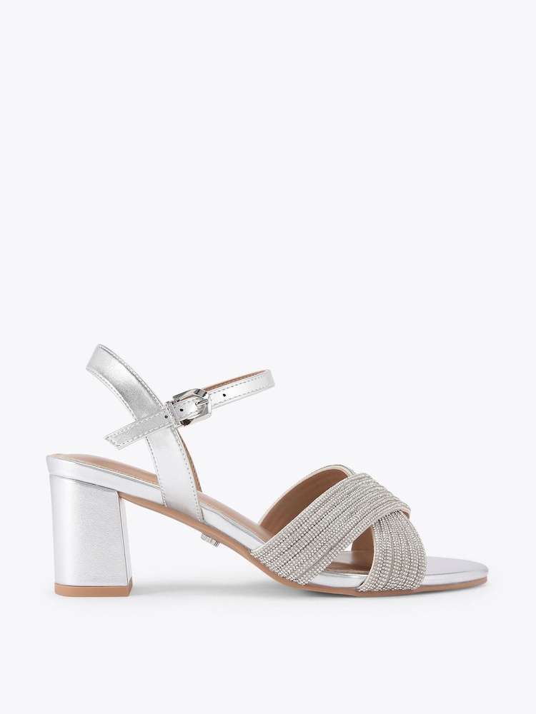 Carvela Silver Wide Fit Divine Block Sandals - Image 1 of 4