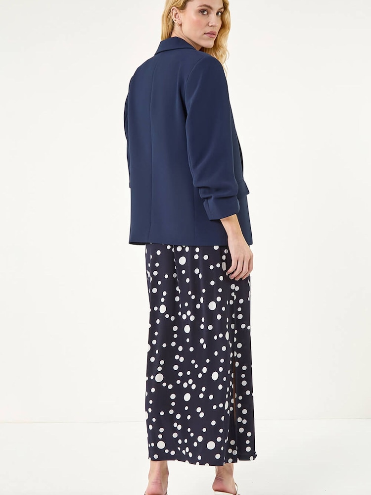 Roman Blue Ruched 3/4 Sleeve Blazer Jacket - Image 2 of 5