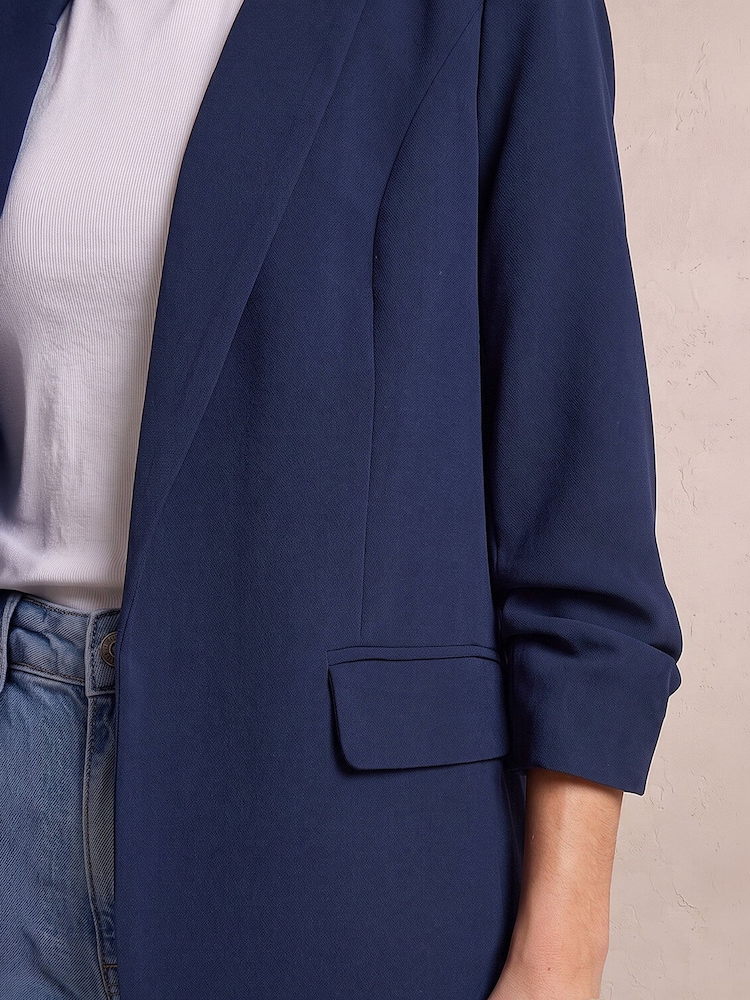 Roman Blue Ruched 3/4 Sleeve Blazer Jacket - Image 5 of 5 Roman Blue Ruched 3/4 Sleeve Blazer Jacket - Image 5 of 5