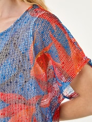 Roman Orange Leaf Print Mesh Overlay Top - Image 5 of 5