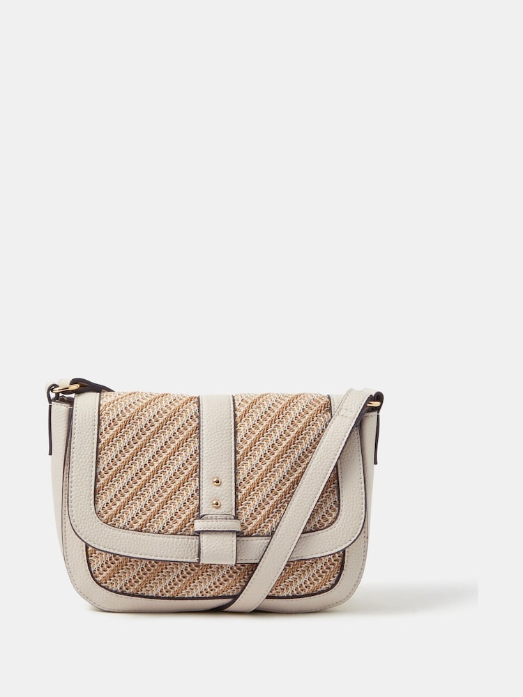 Accessorize Cream Woven Crossbody Bag - Image 1 of 3 Accessorize Cream Woven Crossbody Bag - Image 1 of 3