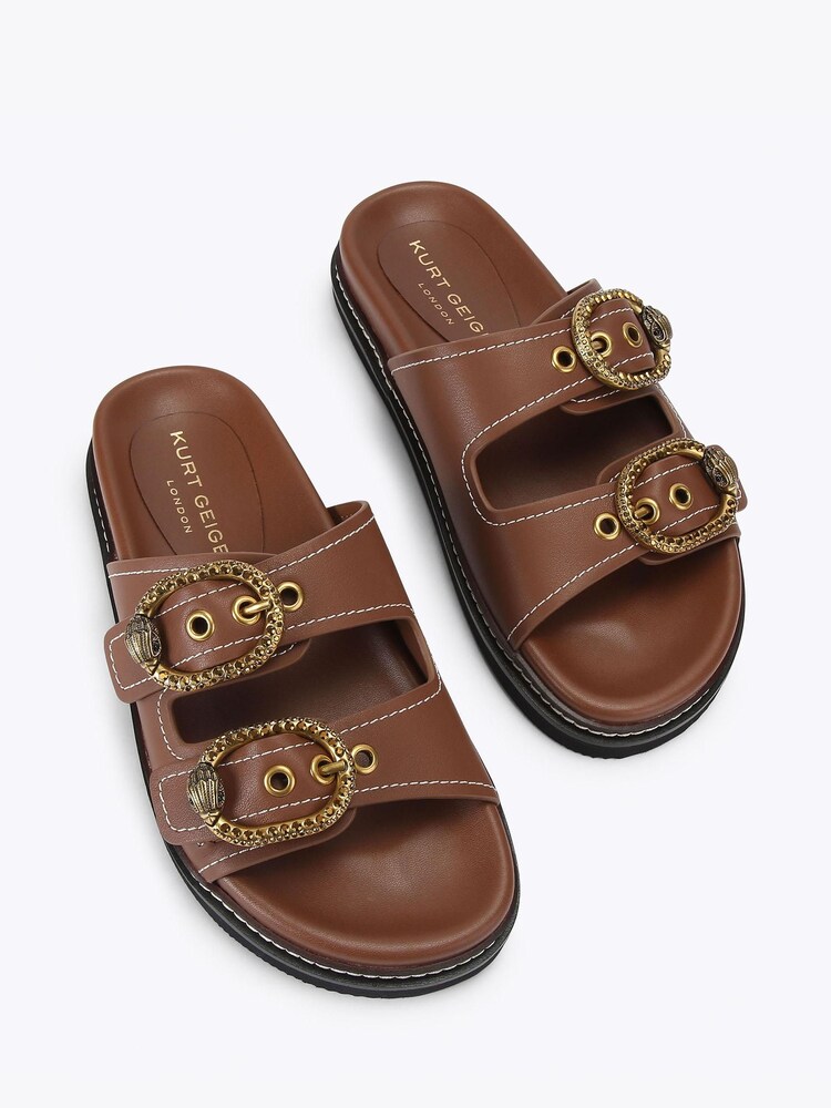 Kurt Geiger London Brown Mayfair 2 Buckle Sandals - Image 2 of 4