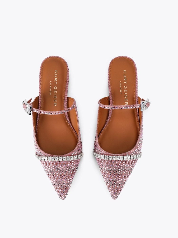 Kurt Geiger London Pink Strass Buckle Flat Mule Pumps - Image 2 of 4