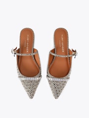 Kurt Geiger London Brown Strass Buckle Flat Mule Pumps - Image 2 of 4