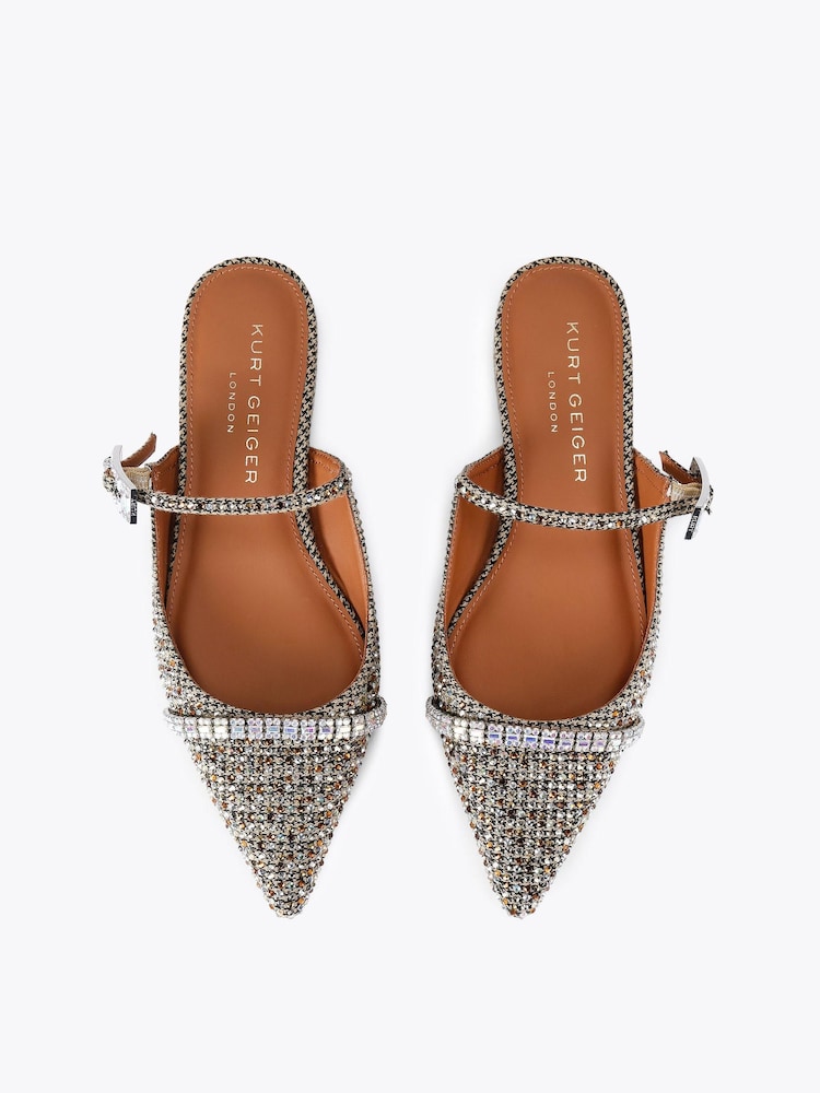 Kurt Geiger London Brown Strass Buckle Flat Mule Pumps - Image 2 of 4