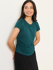 틸 블루 - FatFace Short Sleeve Ruched Top - 6의 이미지 3