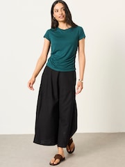 틸 블루 - FatFace Short Sleeve Ruched Top - 6의 이미지 4