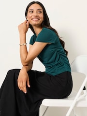 틸 블루 - FatFace Short Sleeve Ruched Top - 6의 이미지 5