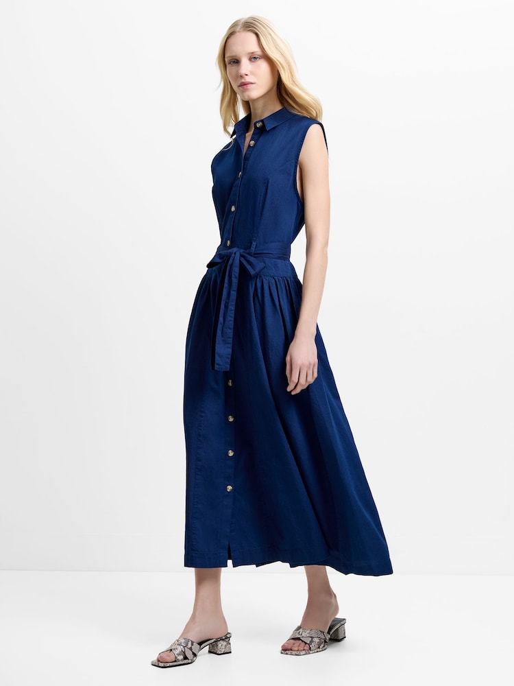 French Connection Zaves Chambray Denim Belted Midi Dress - Image 1 of 5