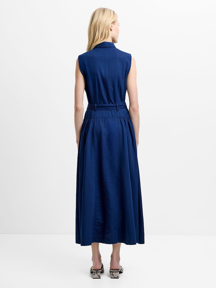 French Connection Zaves Chambray Denim Belted Midi Dress - Image 2 of 5