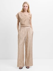 French Connection Natural Novie Crinkle Wide Leg Trousers - Image 1 of 6