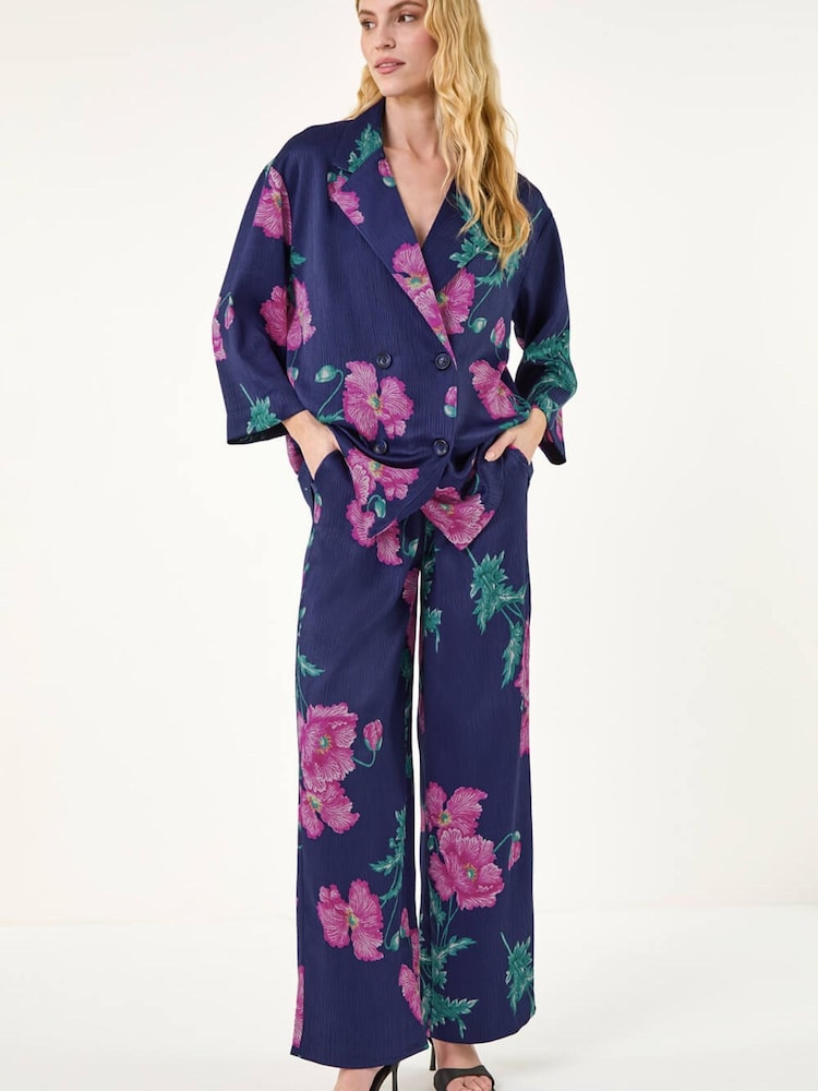 Roman Blue Floral Textured Relaxed Blazer - Image 2 of 5