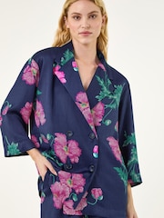 Roman Blue Floral Textured Relaxed Blazer - Image 4 of 5
