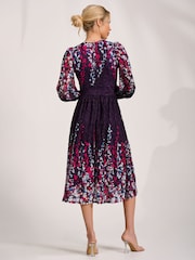Jolie Moi Purple Long Sleeve Printed Lace Midi Dress - Image 2 of 6