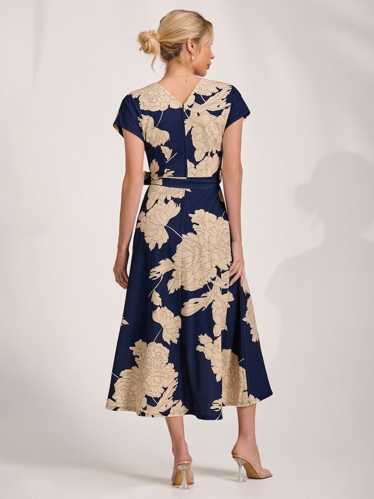 Jolie Moi Navy Kimono Sleeve Print Scuba Midaxi Dress - Image 2 of 6