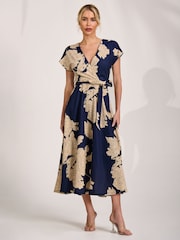 Jolie Moi Navy Kimono Sleeve Print Scuba Midaxi Dress - Image 3 of 6