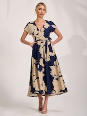 Jolie Moi Navy Kimono Sleeve Print Scuba Midaxi Dress - Image 4 of 6
