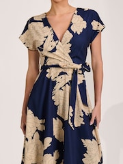 Jolie Moi Navy Kimono Sleeve Print Scuba Midaxi Dress - Image 6 of 6
